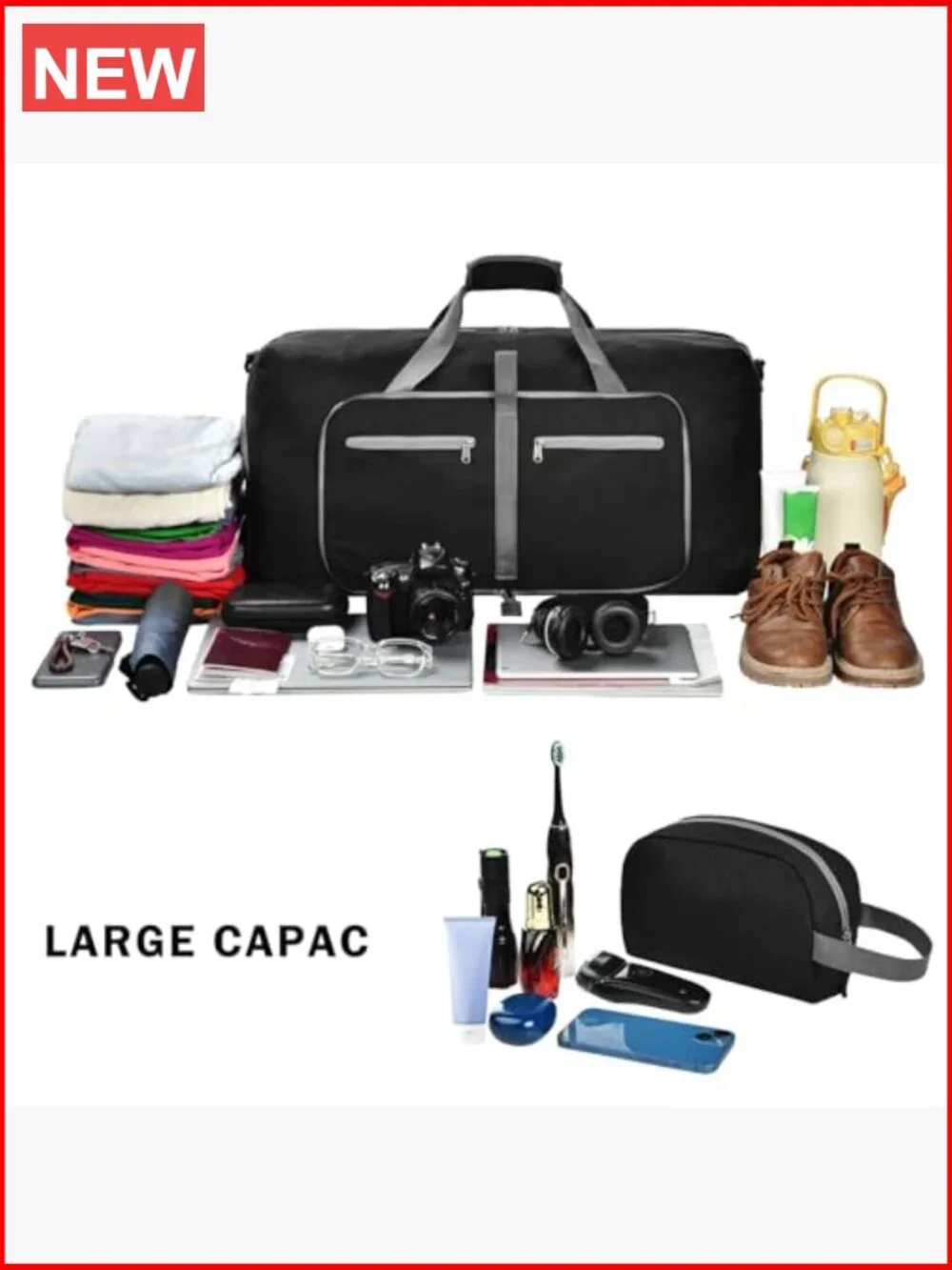 Duffle Bag with Shoes Compartment Foldable Travel Duffel Waterproof 65L